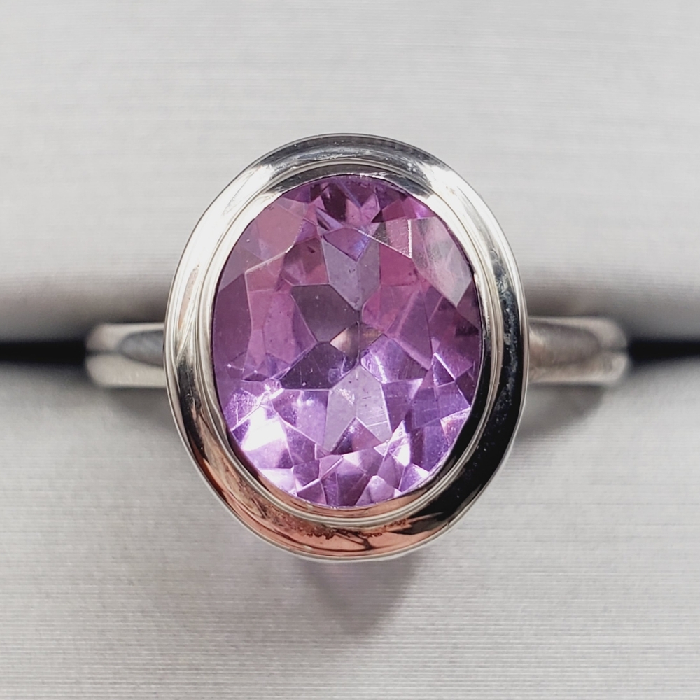 Genuine Amethyst Ring 925 Sterling Silver Silver Ring Purple Ring Bezel Set Ring